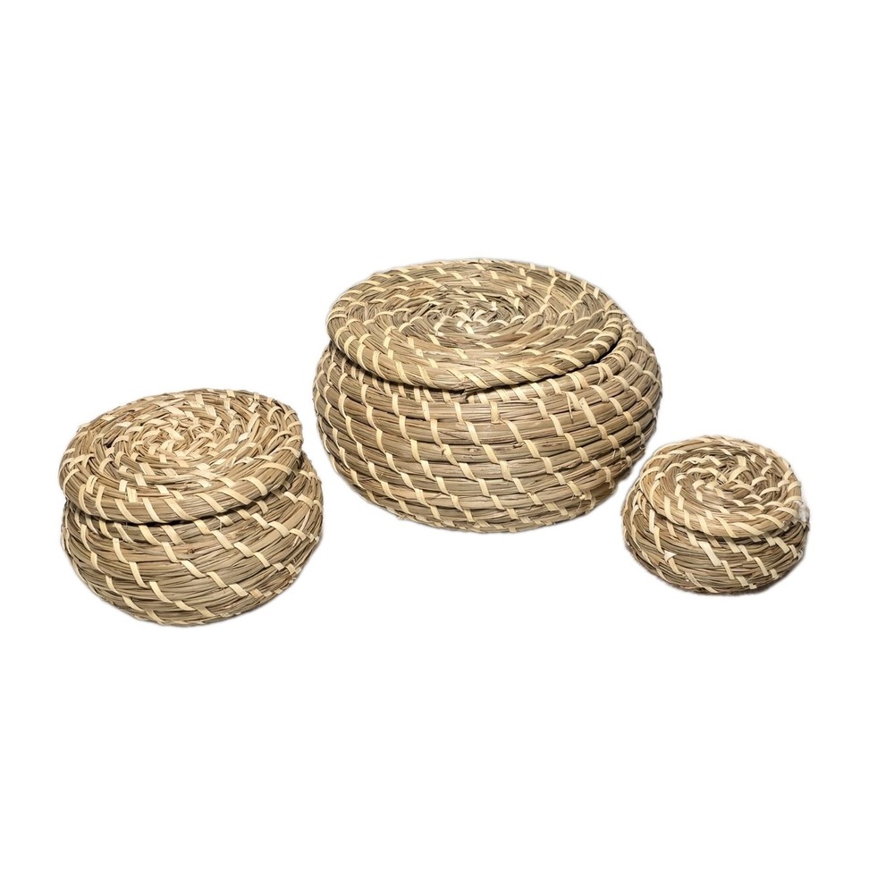 Vintage Nesting Baskets Sweet grass Round Set 3‎